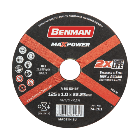 ΔΙΣΚΟΣ ΚΟΠΗΣ INOX (115mm X 1,0mm) CD MAXPOWER BENMAN ΜΑΥΡΟΣ