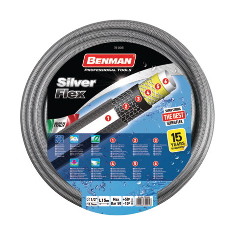 ΛΑΣΤΙΧΟ SILVER FLEX 1/2”x15m, BENMAN ( ΓΚΡΙ & ΛΕΥΚΗ ΡΙΓΑ)