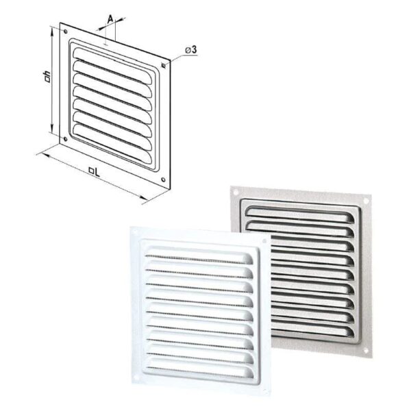 Καπάκι εξαερισμού αλουμινίου με σήτα 125x125mm, ασημί