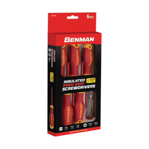 BENMAN Σετ Κατσαβίδια Ηλεκτρολόγου 6 Τεμαχίων 1000V – 72573