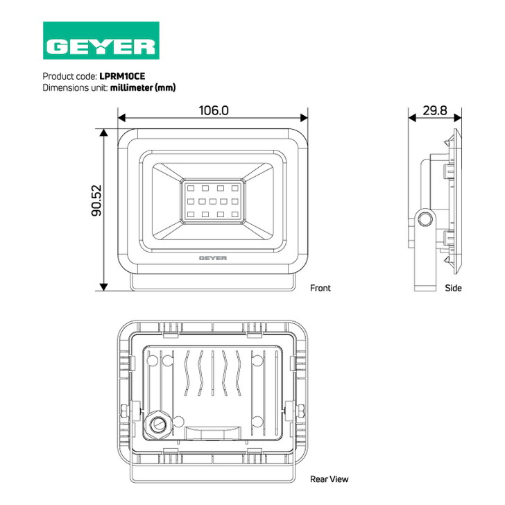 GEYER Προβολέας led μαύρος 10W 4000K 900LM LPRM10CE - Image 3